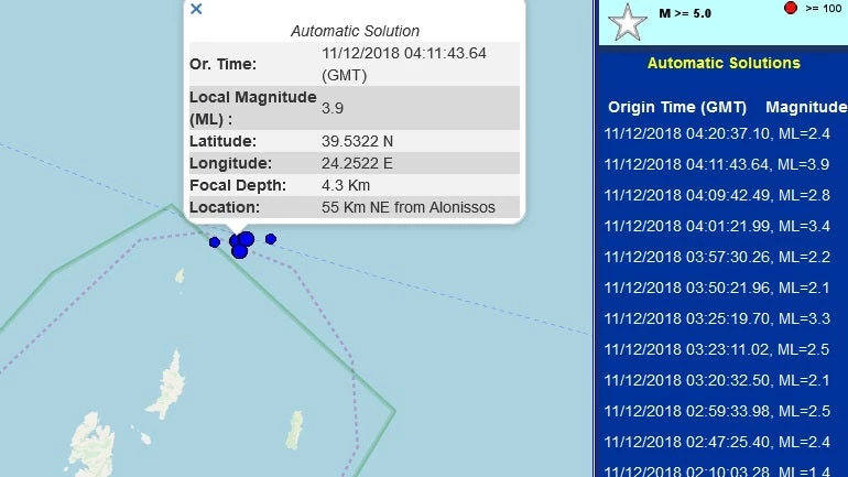 Σεισμός 3,9 Ρίχτερ βόρεια της Αλοννήσου